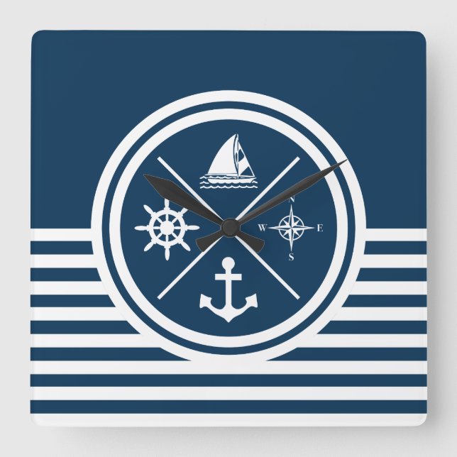Nautical themed design square wall clock (Front)