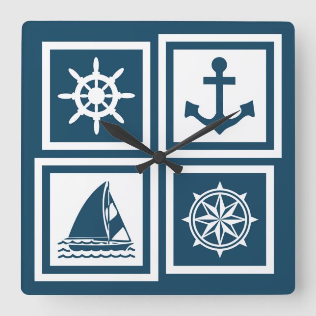 Nautical themed design square wall clock (Front)