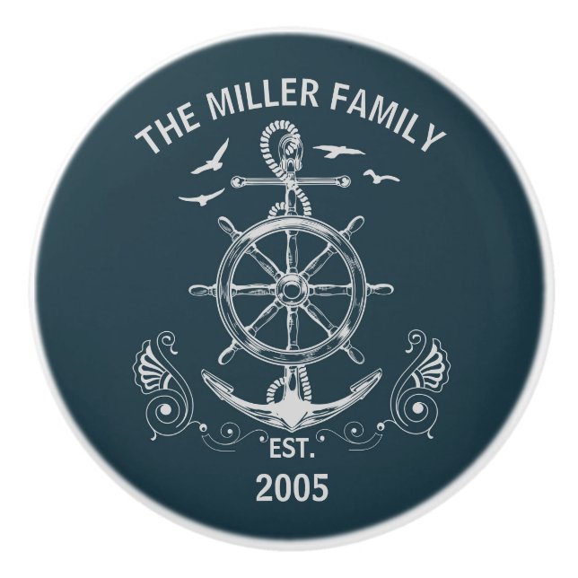 Nautical themed design with ocean scenery ceramic knob (Front)