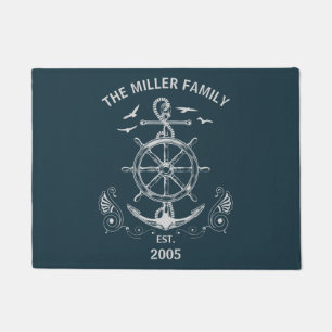 Nautical themed design with ocean scenery doormat