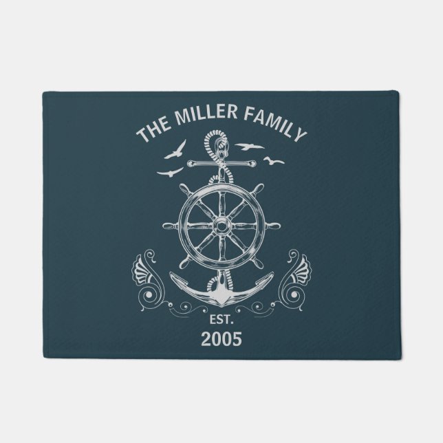 Nautical themed design with ocean scenery doormat (Front)