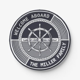 Nautical themed design with sailing wheel paper plate