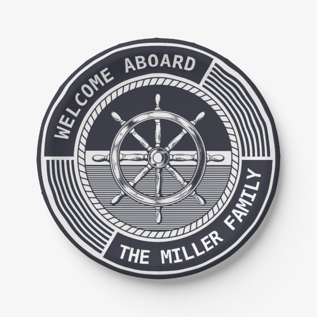 Nautical themed design with sailing wheel paper plate (Front)