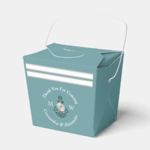 Nautical-Themed Floral Anchor White Aqua Teal Blue Favour Box
