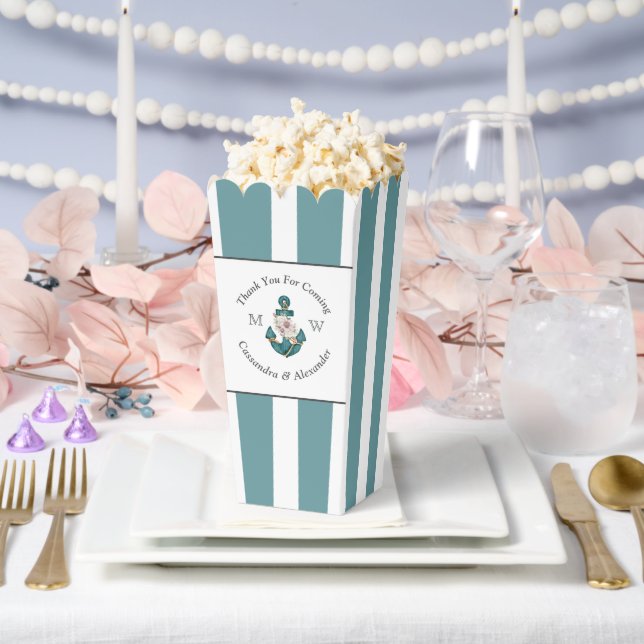 Nautical-Themed Floral Anchor White Aqua Teal Blue Favour Box (Wedding)