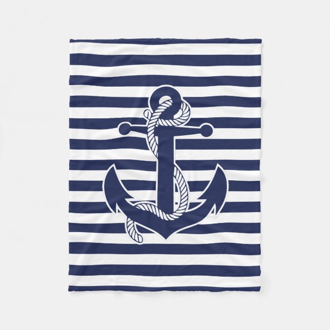 Nautical Themed Gifts Fleece Blanket With Anchor (Front)
