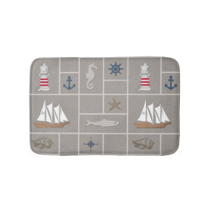 Nautical themed illustration bath mat