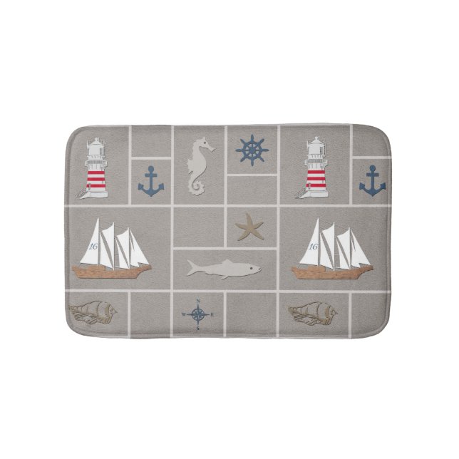 Nautical themed illustration bath mat (Front)
