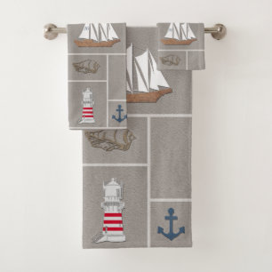 Nautical themed illustration bath towel set