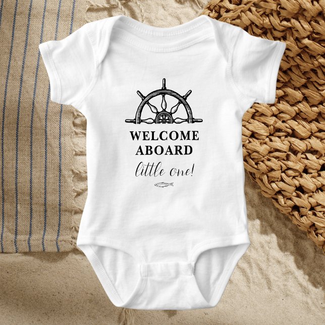 Nautical themed Newborn Baby Baby Bodysuit (Nautical themed Newborn Baby Baby Bodysuit, "Welcome aboard little one!" with ship wheel graphic)