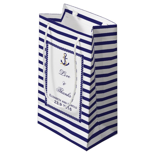 Nautical Themed Personalised Wedding  Small Gift Bag (Front Angled)