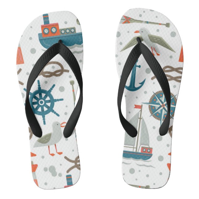 Nautical themed red teal grey white pattern jandals (Footbed)