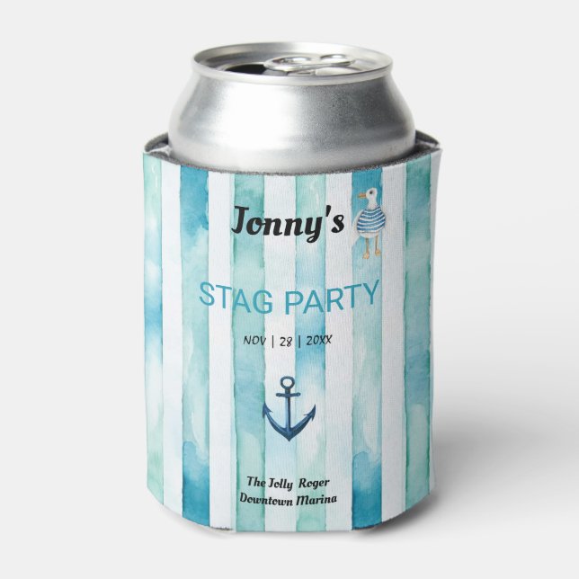Nautical themed Stag Bachelor Party  Can Cooler (Can Front)