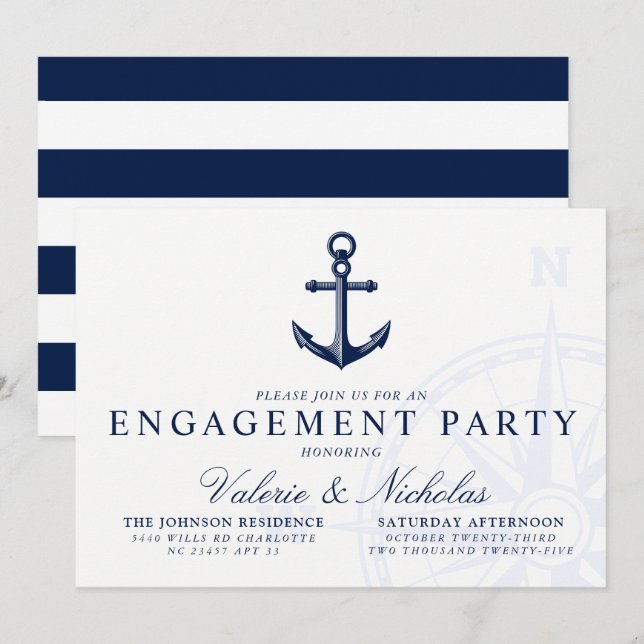 Nautical Themed | Vintage Anchor Engagement Party Invitation (Front/Back)