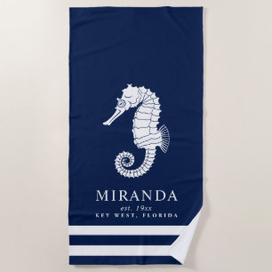 Nautical Themed Vintage Seahorse Beach Towel
