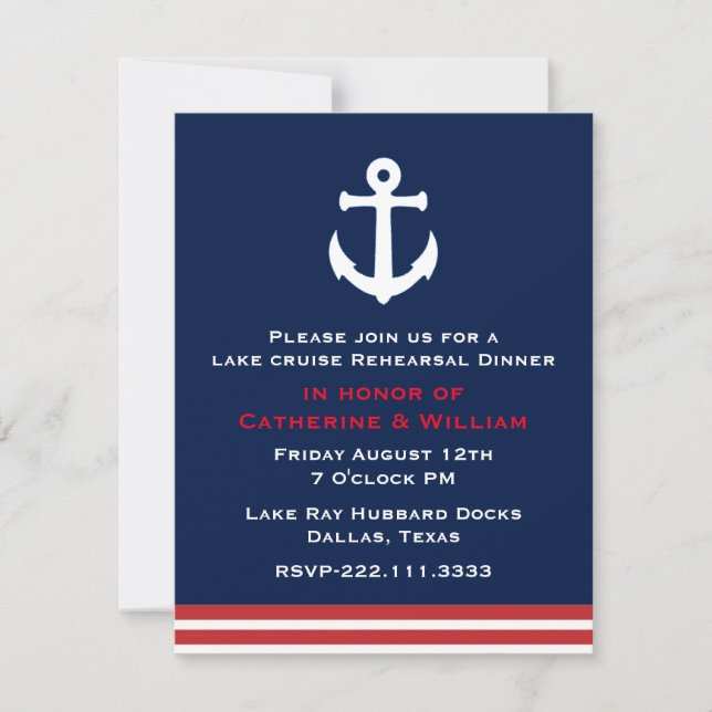 Nautical Themed Wedding Rehearsal Dinner Invitation (Front)