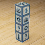 Nautical Tiles | Blue Lighthouse Anchor Ship Wheel Wine Box<br><div class="desc">Dusty slate blue and navy blue grunge nautical abstract under the sea shapes and pictographs featuring a tiled assortment of ocean symbols and sea creature illustrations. This watercolor and mixed medium gradient adds the perfect pop of colour and personal style. #abstractart For other colours or matching products, visit JustFharryn @...</div>