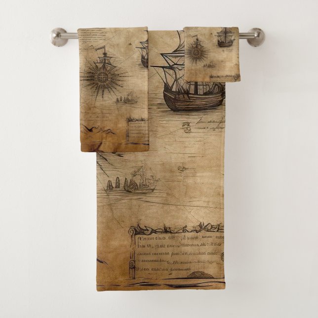 Nautical Treasure Map Bath Towel Set (Insitu)