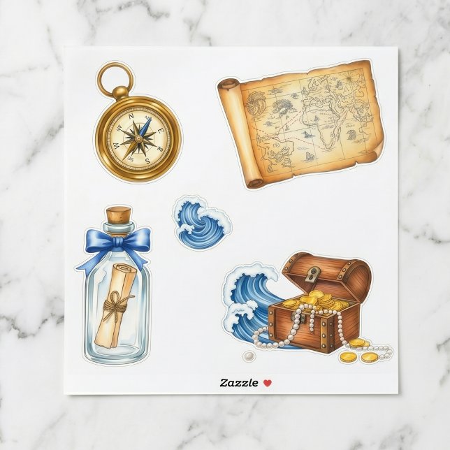 Nautical Treasure Map Sticker Sheet (Nautical stickers for your laptop.)