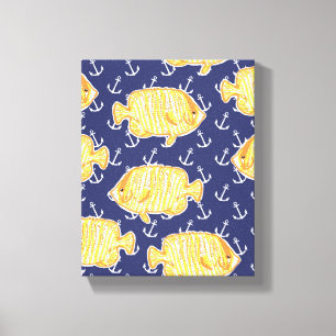 Nautical Tropical Fish Pattern Canvas Print