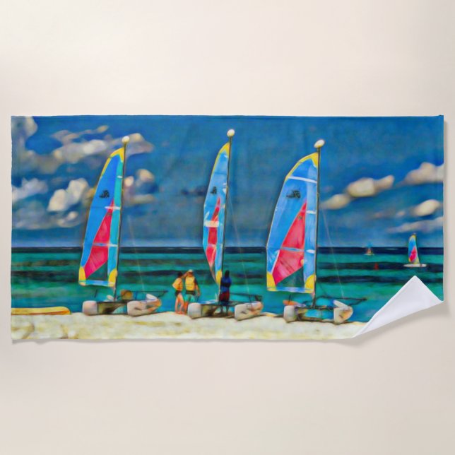 Nautical Tropical White Sand Beach Sailboats  Towel (Front)