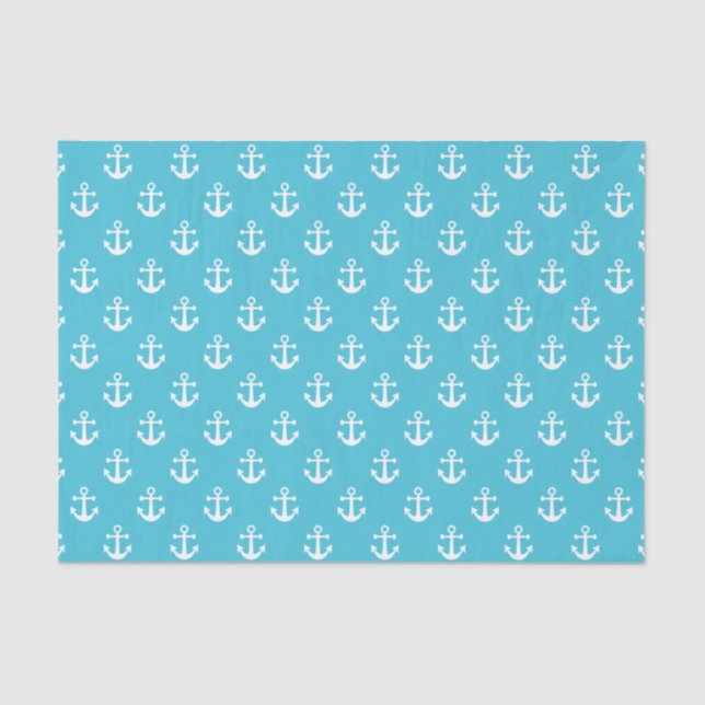 Nautical Turquoise and White Anchor Pattern Tissue Paper (Front)