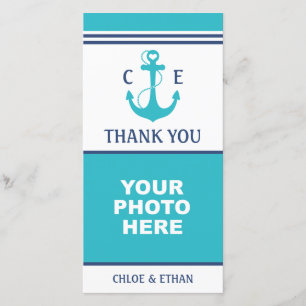 Nautical Turquoise Heart Anchor Photo Thank You Card