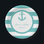 Nautical Turquoise Stripe Anchor Wedding Paper Plate<br><div class="desc">The nautical anchor turquoise stripe wedding collection is perfect for any couple planning a romantic marriage by the sea. 
 
  VIEW MATCHING ITEMS FOR THIS COLLECTION</div>