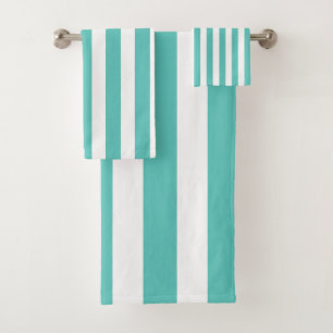 Nautical Turquoise & White Striped Bath Towel Set
