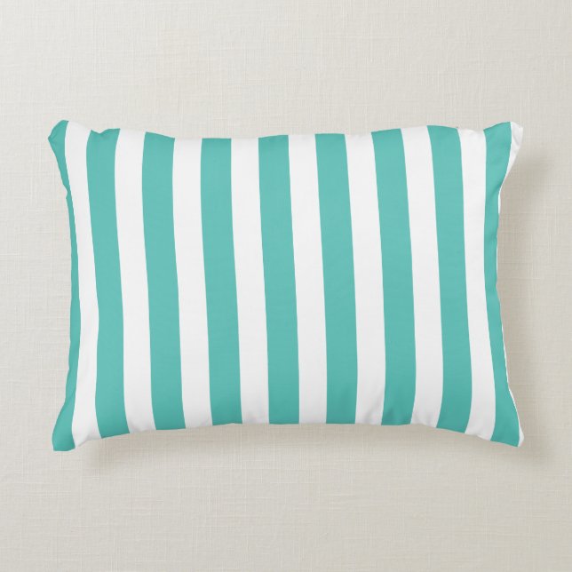 Nautical Turquoise & White Striped  Decorative Cushion (Front)