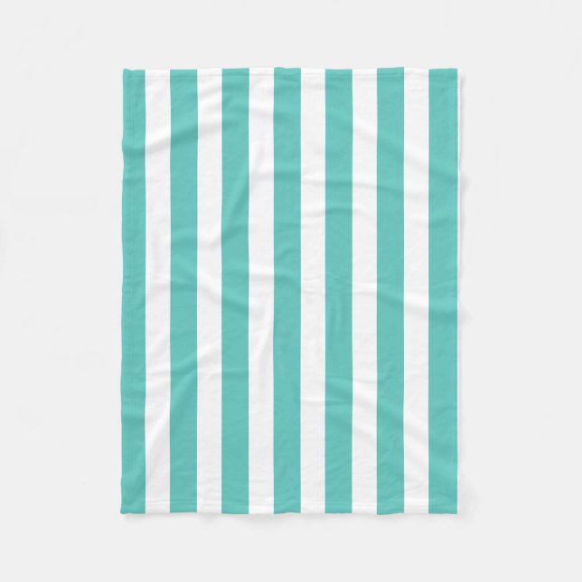 Nautical Turquoise & White Striped  Fleece Blanket (Front)