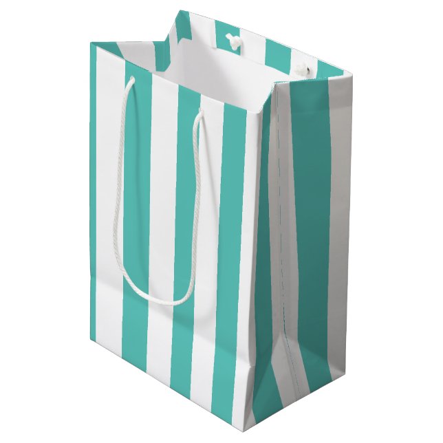 Nautical Turquoise & White Striped   Medium Gift Bag (Front Angled)