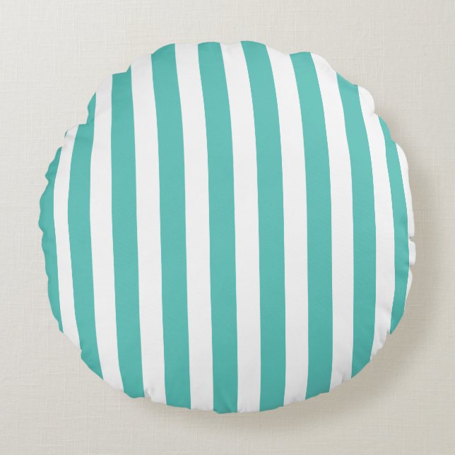 Nautical Turquoise & White Striped  Round Cushion (Front)