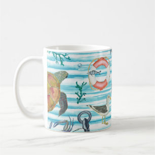 Nautical Turtles Seagul Starfish Pattern Coffee Mug