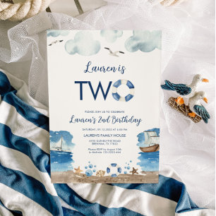 Nautical Two 2nd Second Birthday Invitation