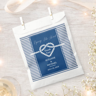 Nautical Tying Knot Navy Blue Stripes Wedding Favour Bags
