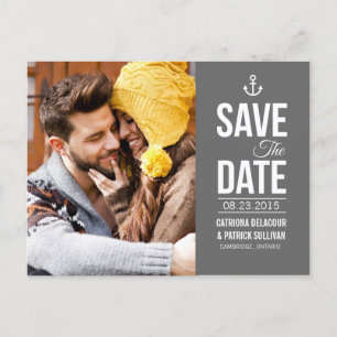 NAUTICAL TYPOGRAPHY PHOTO SAVE THE DATE POSTCARD
