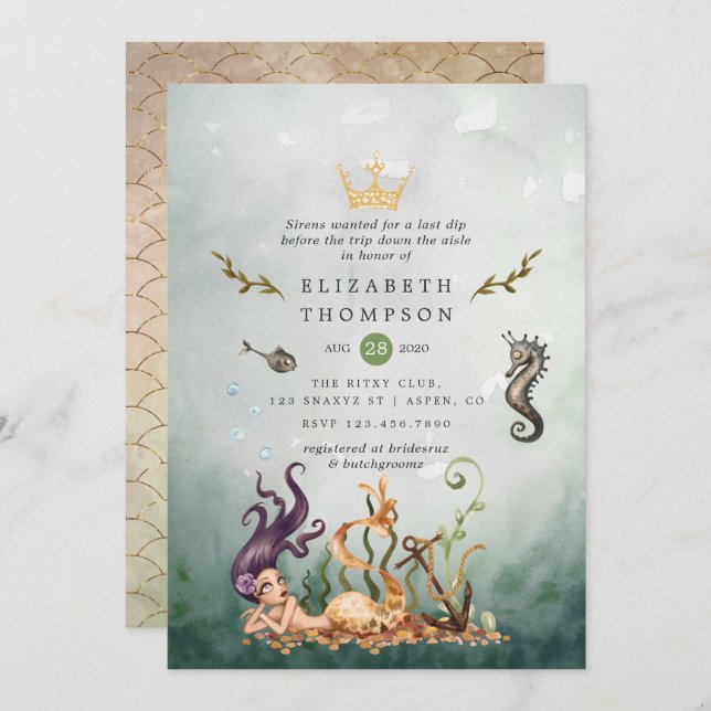 Nautical Under the Sea Mermaid Bachelorette Party Invitation (Front/Back)