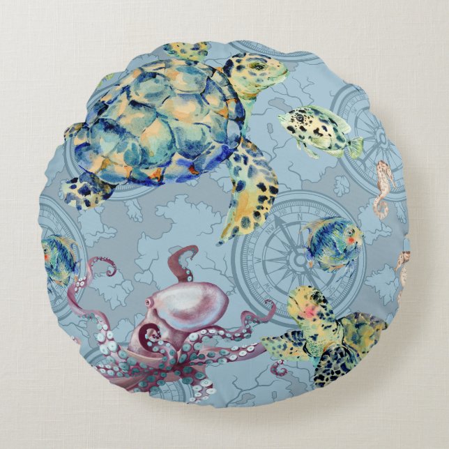 Nautical Under the Sea  Round Cushion (Front)