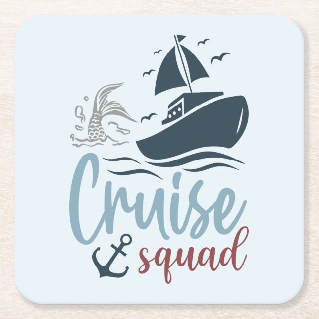 Nautical Vibes Cruise Squad Square Paper Coaster (Front)