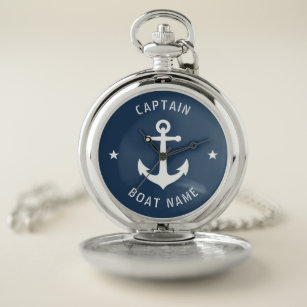Nautical Vintage Anchor Captain & Boat or Name Pocket Watch