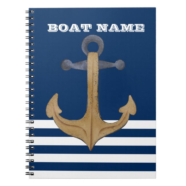 Nautical,Vintage Anchor  Navy Blue Striped  Notebook (Front)