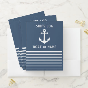 Nautical Vintage Anchor Ships Log Blue Stripe Pocket Folder
