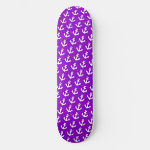 Nautical Vintage anchors pattern on neon purple Skateboard