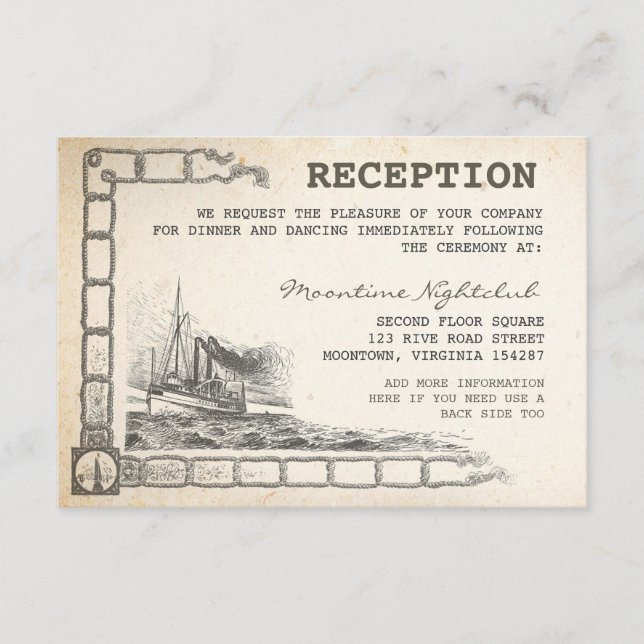 nautical vintage boat reception cards (Front)