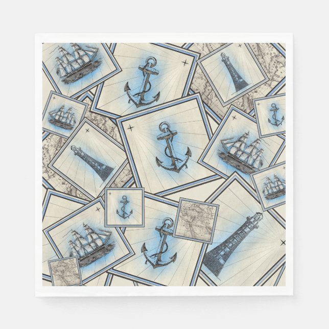 Nautical vintage collage sailing theme party napkin (Front)