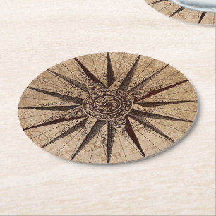 Nautical vintage compass round paper coaster