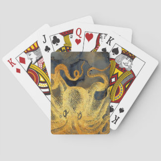 Nautical Vintage Gold Octopus Black Ink Watercolor Playing Cards