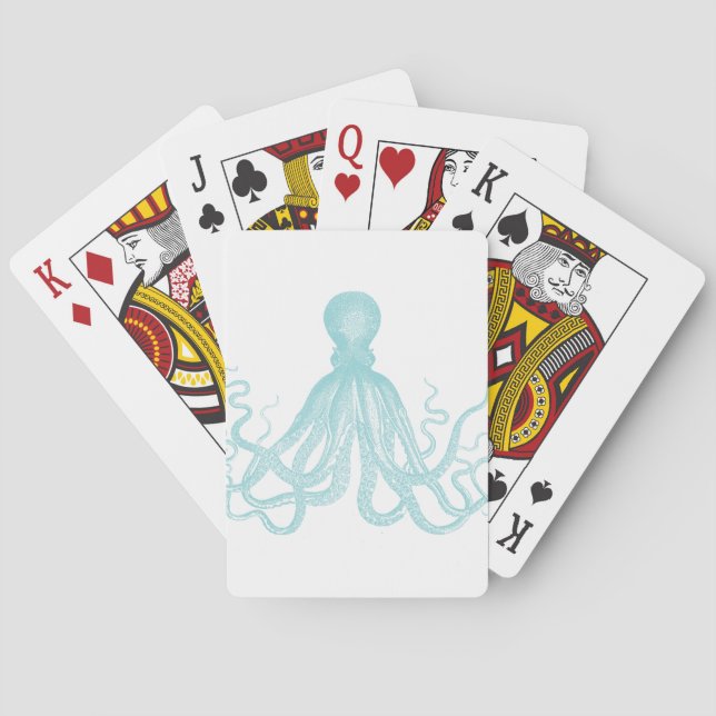Nautical Vintage Marine Sea Octopus Playing Cards (Back)