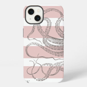 Nautical Vintage Octopus Coastal Pink Stripes iPhone 13 Case